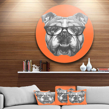 English Bulldog with Glasses - Animal Circle Metal Wall Decor